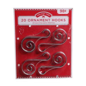 Holiday Time 20 Scroll Type Metal Ornament Hooks - 2.2" Long On Card